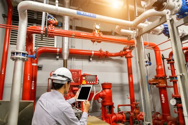 Engineer inspecting fire pumps